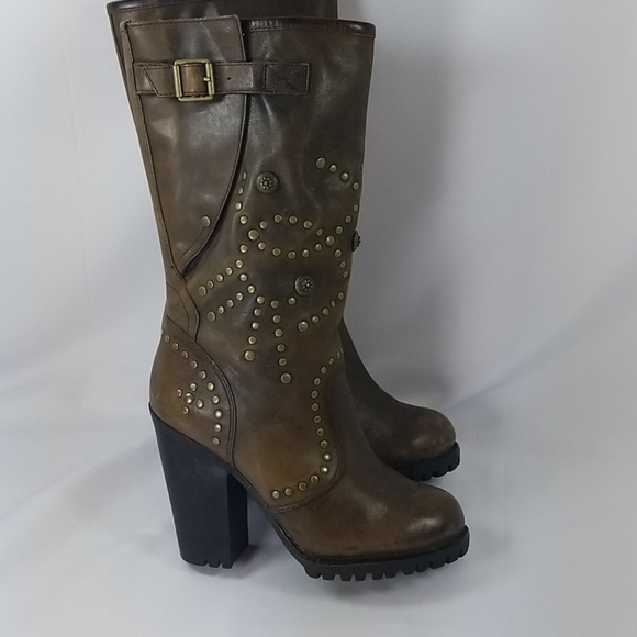 ASH Rolls Studded Brown Heeled Boots 37 - Picture 9 of 12